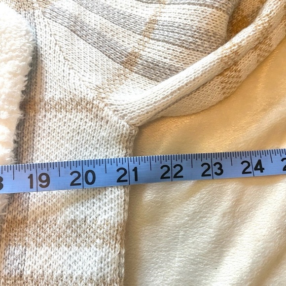 Adrienne Vittadini Ivory & Tan Plaid Open Front Cardigan Sz L - Picture 9 of 10